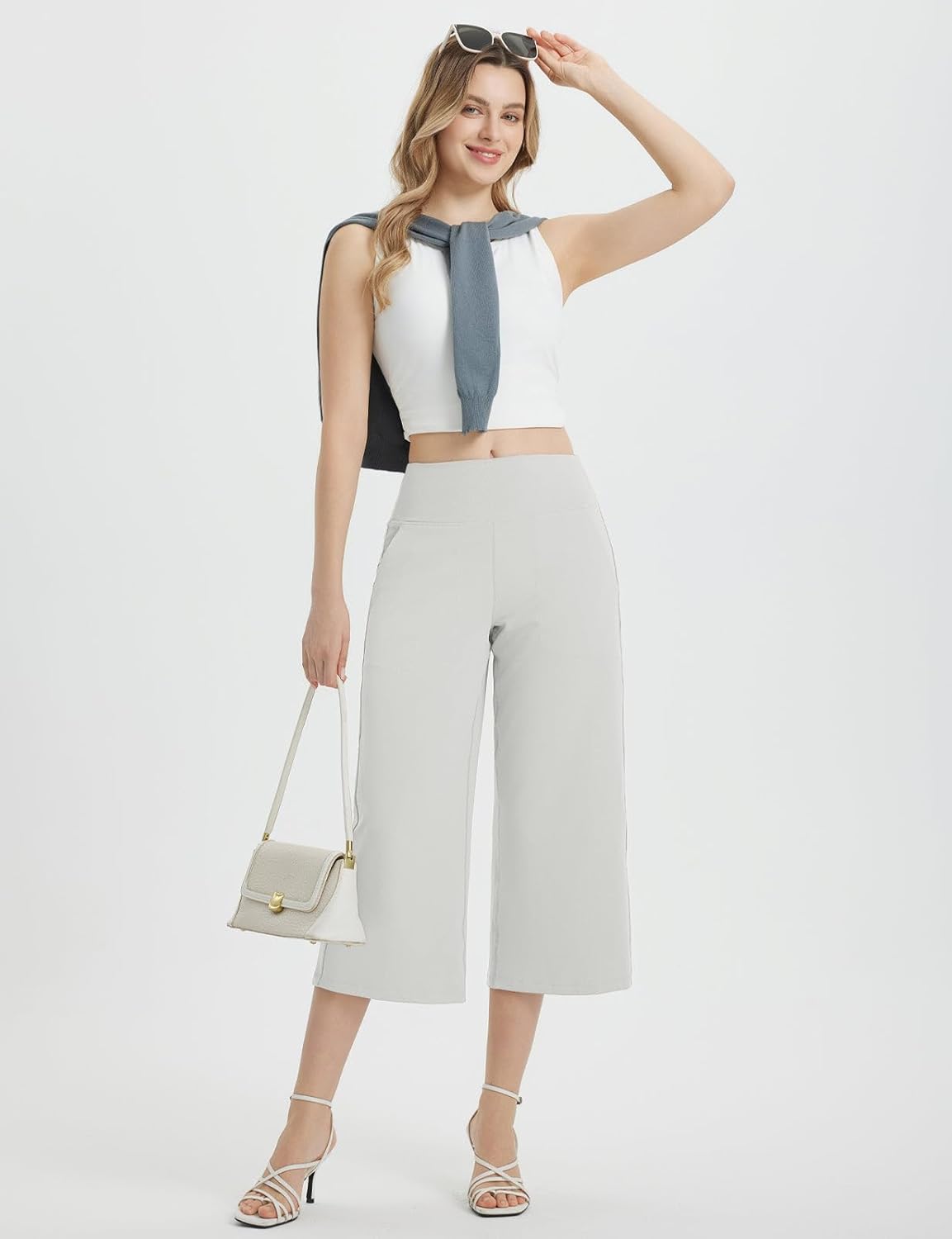 baleaf Women's Capri Pants Wide Leg with 4 Pockets Yoga Dress Capris High Waist Cropped Pants Loose Lounge Travel Summer - Image 7