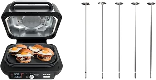 Ninja IG601 Foodi XL - Combo de parrilla interior 7 en 1, negro, 4 cuartos de galón con pinchos de kebab Foodi Grill 120KY300, 7.25 pulgadas, acero