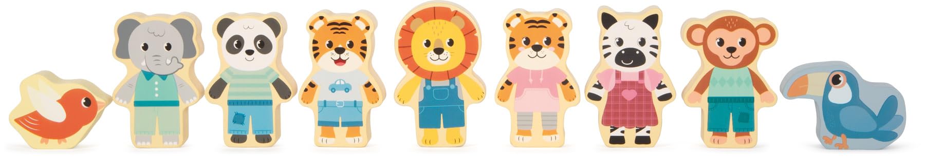 Small Foot Blocchi da Costruzione in Legno Jungle Friends,FSC® 100% Certificato, 50 Pezzi, Legno al Naturale e colorato, da 1 Anno, 12768