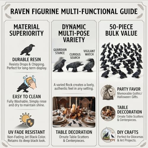 Image of FESTGLOX 50Pcs Resin Mini Crows Figurines for Spooky Halloween Party Favors