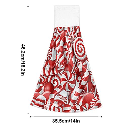 Kocoart Christmas Candy Canes Kitchen Hand Towels Red Hanging Tie Towels Dish Towel With Loop 2Pcs, Soft Super Absorbent Fingertip Towel For Bathroom Washroom Guestroom Hotel #TOP1
