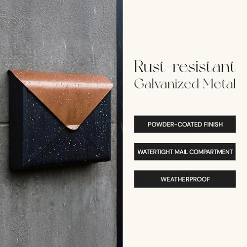 Image of NACH Sleek Envelope Wall Mount Mailbox, Large Mailboxes for Outside Wall Mount, Extra Large Capacity Mailbox for Outside, Black & Copper Mailbox, 12.5x4x10 Inches, Wall Mailbox, MB-6951