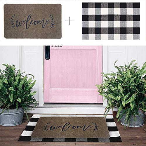 JOOJA Doormat, Mat Outdoor Rug + Buffalo Plaid Layered