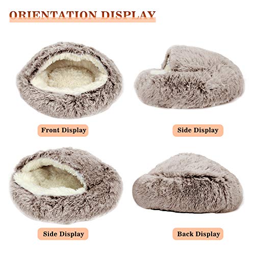 Kwewik Cat Bed Round Soft Plush Burrowing Cave Hooded Cat Bed Donut For Dogs & Cats, Faux Fur Cuddler Round Comfortable Self Warming Pet Bed, Machine Washable, Waterproof Bottom, Medium, Coffee #TOP5