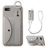 iPhone SE 第三世代（2022）対応 スマホ ケース iPhone 7/8 手帳型カバー 肩掛け 首かけ 斜めがけ ショルダー ケース アイホン SE2 財布型 ケース 保護フィルムプレゼント あいふぉん 6 6s PU皮革カバー 可愛い リング付き 背面 カード収納 アイフォン se3 縄掛け ケース あいほん8 4.7" 女性 携帯 カバー 片手操作 スタンド機能 ハンドヘルド機能 落ち着いた 落下防止 薄型軽量 耐久性 取り外し可能 耐汚れ ノート型 (iPhoneSE3/8/7, 灰)