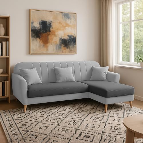 Image of Atticus RHS 4 Seater L Shape Sofa Set for Living Room (Grey Dark Grey Fabric) Premium Fabric Sofa Set