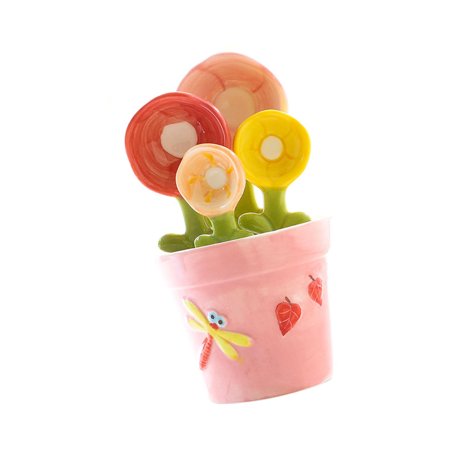 MALSSE Of 4 Accuracy Ceramic Measuring Utensils with Highlighted Balances Flower Pattern Accurate Measuring Kitchen Utensils
