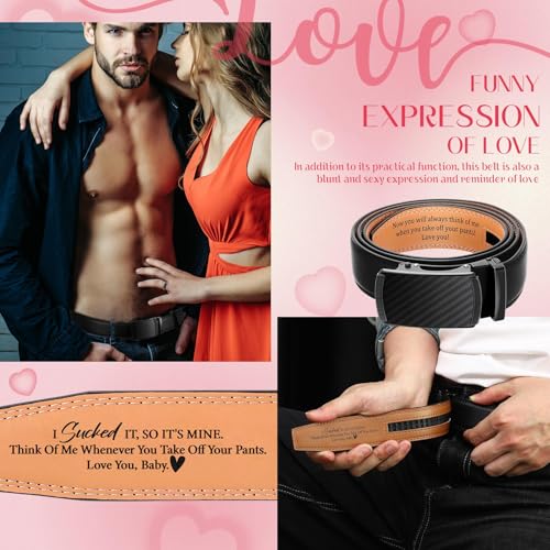 Image of Mens Belt Personalized Engraved I Sucked It So Its Mine Belt Leather Slide Ratchet for Husband Wedding Dress Casual