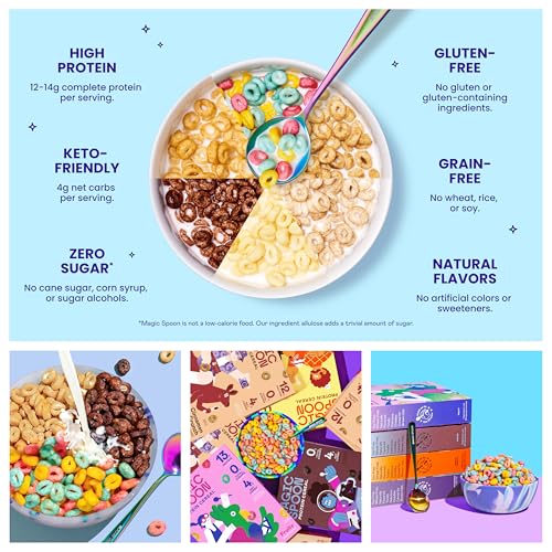 Image of Magic Spoon Cereal - High Protein Cereals - Sugar Free Snacks - Grain & Gluten Free Cereal - Low Carb & Keto Friendly - 6 Pack: Fruity, Cocoa, Frosted, Peanut Butter, Cinnamon Crunch, Maple Waffle