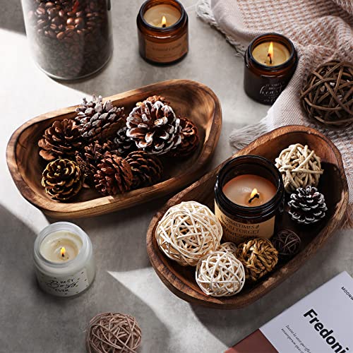 2 Pcs Wooden Dough Bowls For Decor 10 Inch Decorative Bowl Home Decor Oblong Fruit Bowl For Kitchen Counter Rustic Carved Wood Serving Bowl Long Wooden Bread Tray For Dining Room Table Centerpiece #TOP4