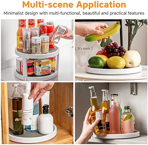 UXELY 2 Tier Lazy Susan Turntable, 360° Rotatable Spice Rack, Non Slip Detachable Condiment Holder Rotating Cupboard Organiser Lazy Susan Revolving Spice Jars Holder for Kitchen Cabinet Pantry Fridge