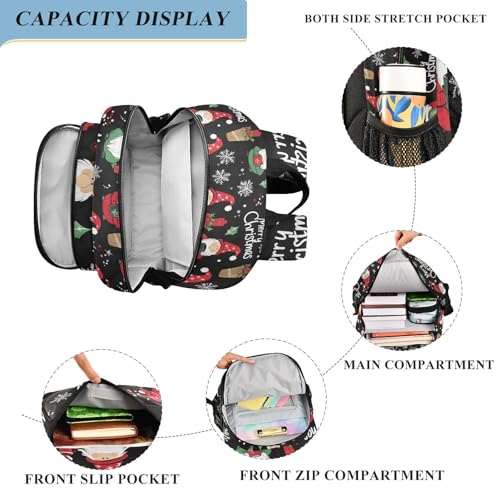 Bolaz Kids' School Backpack with Safety Reflectors Strip,Great for Boys & Girls Ages 6–12,Christmas Gnome Snowflake Pattern4