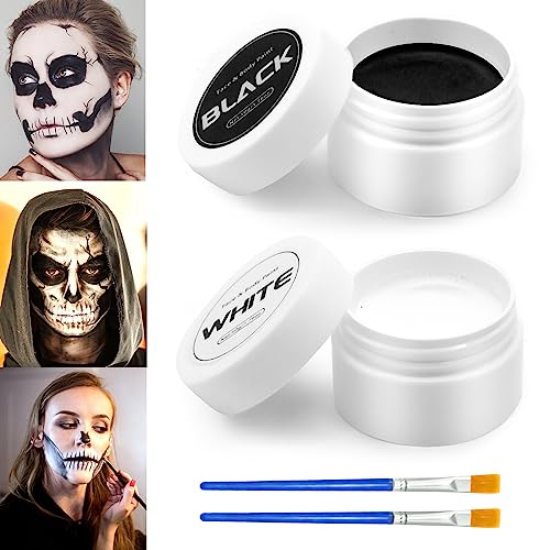 Pinturas corporais preto e branco Halloween: Kit de pintura corporal de rosto em - crianças adultos palhaço maquilhagem zombie vampiro cosplay - para festa de Halloween carnaval teatro de arte