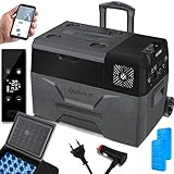 KESSER® Kompressor Kühlbox auto elektrisch 30L, Camping Kühlbox 12/24/230V mit APP-Steuerung, Gefrierbox bis –20 °C, Kühlbox mit Rädern & Teleskopgriff für Camping, Wohnmobil, LKW & Boot + 2 Kühlakkus