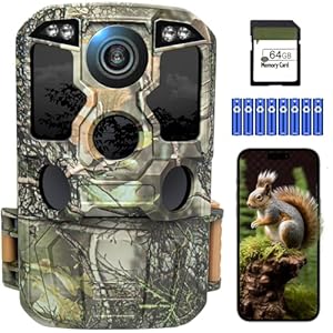 KJK 4K 84MP Wildkamera mit Handyübertragung APP, WLAN Bluetooth Wildkamera mit Bewegungsmelder Nachtsicht, 64GB SD Karte und 8*AA-Batterien, 130 °Weitwinkel Wildtierkamera, IP67 Wasserdicht