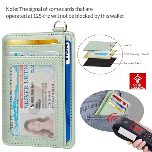 Image of Slim Minimalist Front Pocket Wallet, RFID Blocking Credit Card Holder Wallet with Detachable D-Shackle for Men Women, Cowhide Matcha Green, small, Minimalist