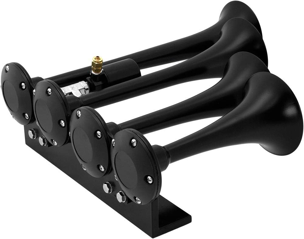Vixen Horns Train Horn Kit for Trucks/Car/Semi. Complete Onboard System- 200psi Air Compressor, 5 Gallon Tank, 4 Trumpets. Super Loud dB. Fits Vehicles like Pickup/Jeep/RV/SUV 12v VXO8350B/4124B