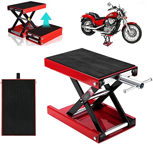 Lucn Motorbike Motorcycle Table Bench Workshop Scissor Lift Jack Stand X Frame Adjustment Jack Rubber Top, 1100lbs Steel Motorbike Repair Lift with Adjustable Height (3.6 inch-15 inch)