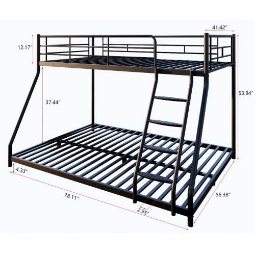 anwickjeff Metal Bunk Beds Twin Over Full Size,Heavy Duty Low Bunkbeds with Ladder & Safety Guard Rails for Kids Boys Girls Teens Adults,Space Saving & No Box Spring Need (Black)