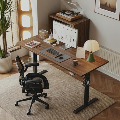 Image of Agilestic Electric Standing Desk, 71 x 31.5 Inches Height Adjustable Desk, Sit Stand up for Work Office Home, Ergonomic Rising Computer Table with Memory Preset, Dark Walnut