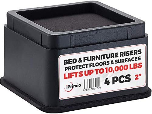 iPrimio Bed Risers - Square, 2 Inch Lift, Heavy Duty, 4 Pack, Up to 10000lbs - Bed Raising Blocks, Furniture Risers - Safe, Sturdy Bed Lifts for College Dorm Rooms, Couches, Tables, Desk Riser