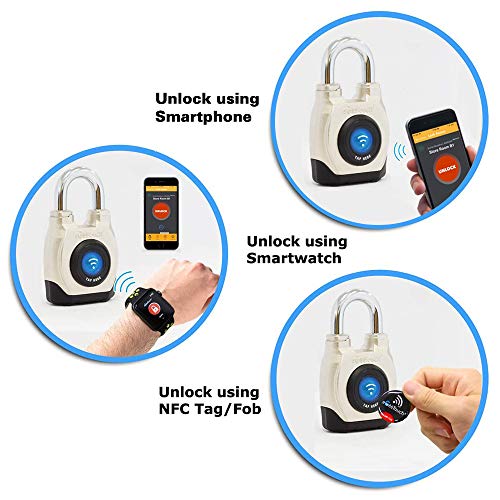 eGeeTouch 4th GEN. Outdoor Smart Padlock, Weatherproof, Rugged Design for Commercial use, Bluetooth + NFC (Short Shackle)