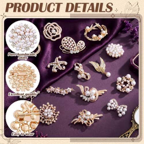 Image of Sasylvia 16 Pcs Women Brooch Set Rhinestone Vintage Animal Insect Plant Pins Brooches Bulk for Christmas Women Girls Gifts