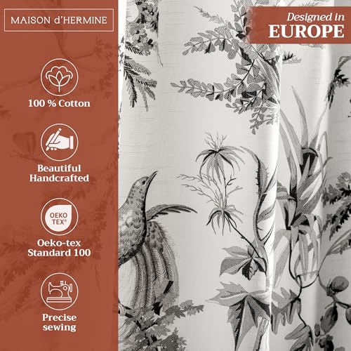 Image of Maison d' Hermine Curtains for Living Room 100% Cotton 50 inchx84 inch (Pack of 1) | 84 inches long Light Filtering Toile Curtains for Windows with Rod and Loop Pockets - Paradise - Midnight