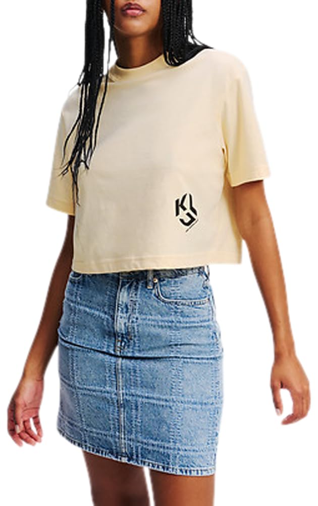 KARL LAGERFELD JEANS, Women's, Regular Short Sleeve Cropped Monogram Tee, Regular Fit, Brown, XS