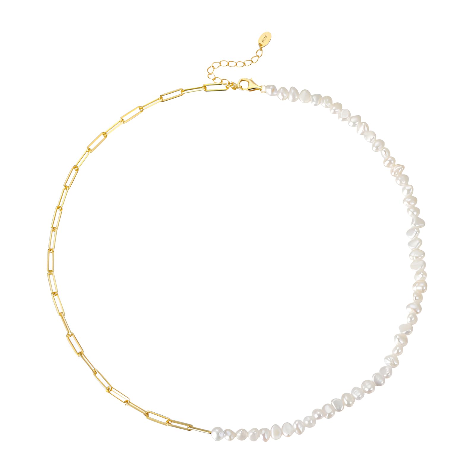 WZGWDC Halskette aus 925er-Sterlingsilber mit natürlichen Halbperlen für Damen und Herren, Vintage-Armband-Sets – Punk-Schmuck-Sets, Initiale