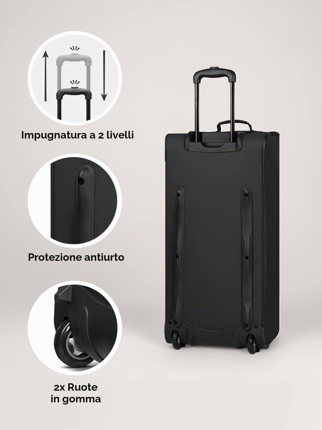 REDOLZ borsone da viaggio con ruote L 71 cm | trolley morbido 83 L leggero per uomo e donna | Duffle Essentials