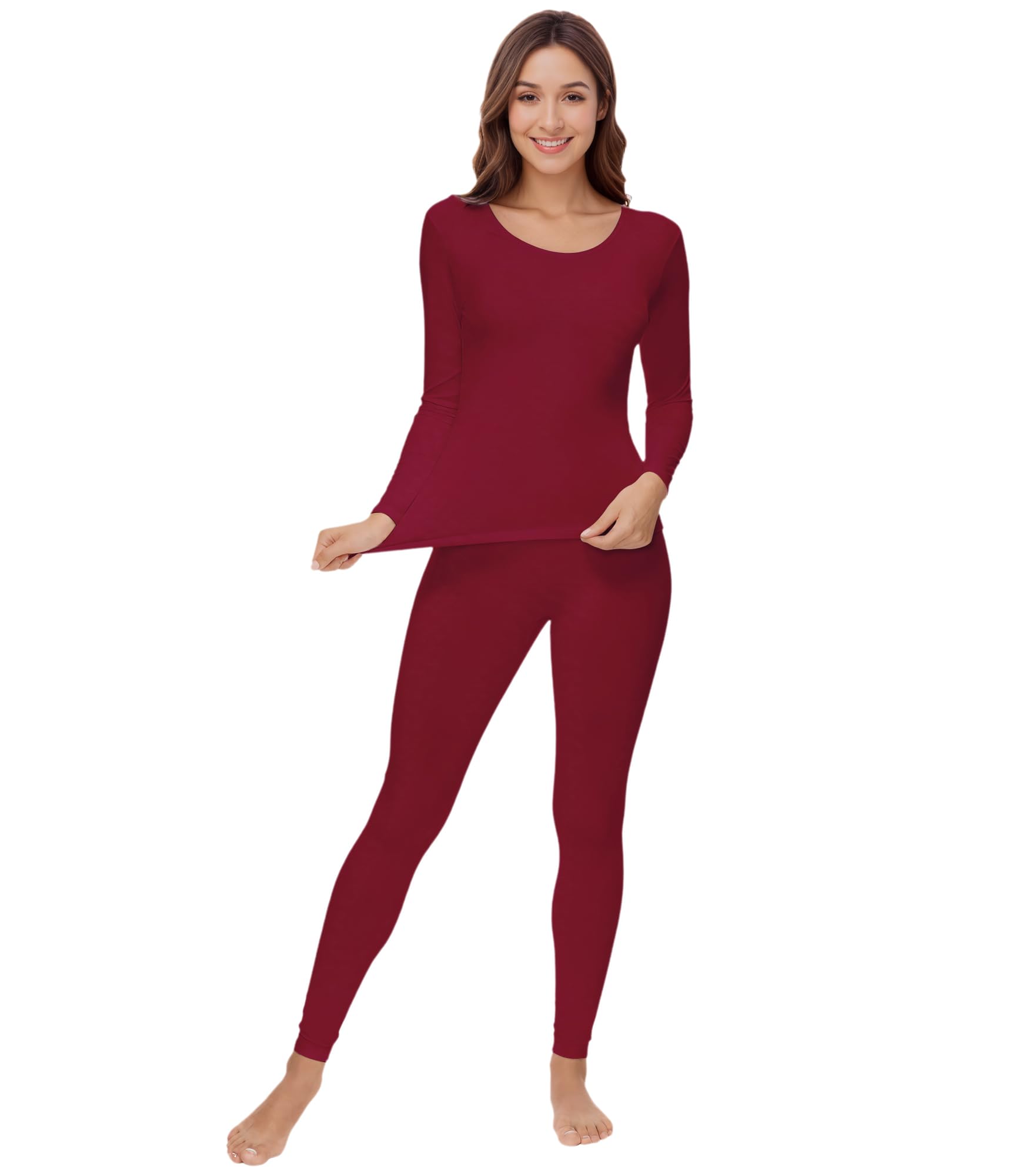 WiWi Biancheria intima morbida da donna termica, set pigiama super caldo strato base top pantaloni pigiama viscosa di bambù S-3X