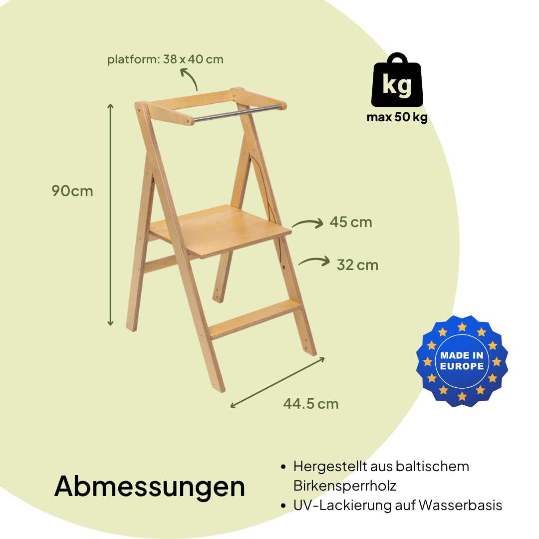 Ette Tete Faltbarer Lernturm mit Verstellbarer Höhe STEP'n'FOLD (Schwarz)
