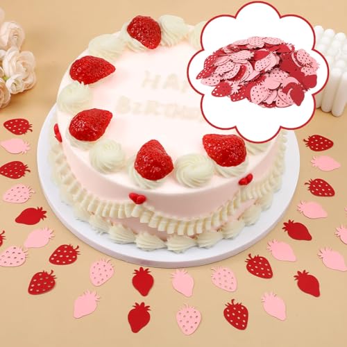 Image of 100Pcs Strawberry Party Decorations, Pink Red Paper Confetti - Sweet Berry Table Decor for Birthday /Baby Shower /Summer Fruit Themed Party Supplies Christmas Decoration