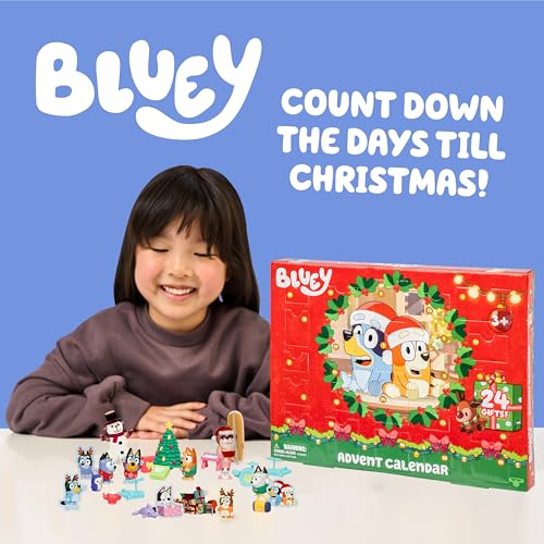 Image of Bluey Mini Figures 2025 Christmas Advent Calendar, 24-Day Christmas Calendar Countdown with Festive Bingo, Muffin, and Socks, Advent Calendars for Ages 3+
