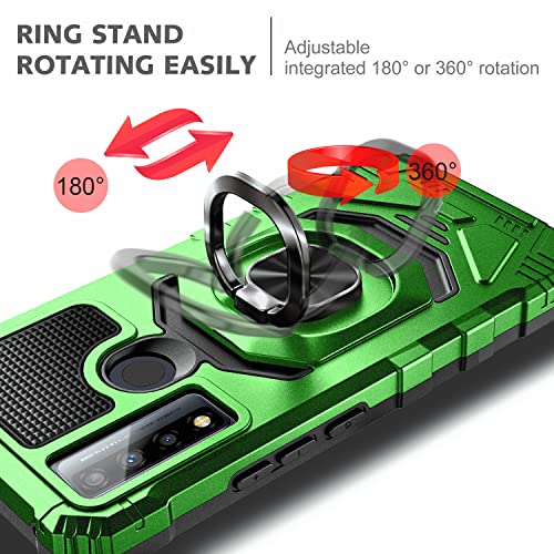 Nznd Case For Tcl 30V 5G With Tempered Glass Screen Protector (Maximum Coverage), Full-Body Protective [Military-Grade], Magnetic Car Ring Holder, Heavy-Duty Durable Cover Case (Green) #TOP4