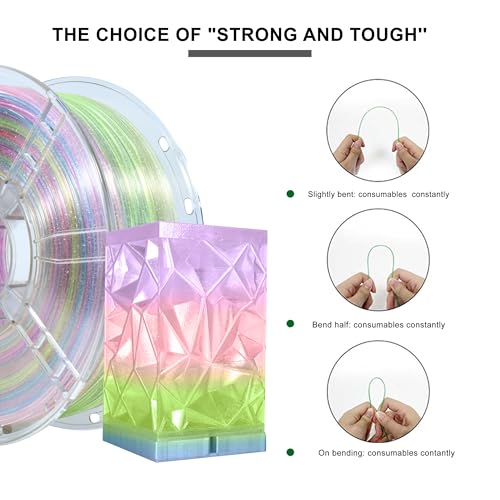 Image of iBOSS 3D Printer Filament Clear PLA Plus, Multicolor Transparent Transition Glitter Filament, 1.75mm Rainbow Multicolor PLA+ Filament, 3D Printing Filament 1KG /2.2lb, Clear Glitter Rainbow