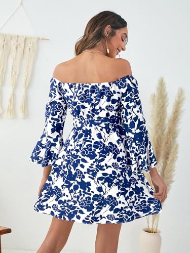 Image of Off Shoulder Ruffle Dress for Women, A-Line Mini Dress with Belt, Fitted Bust Summer Wedding Guest Dress