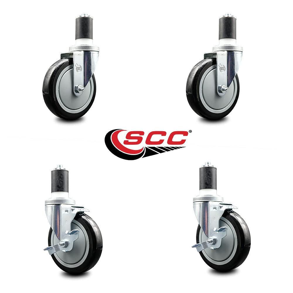 Regency Work Table and Equipment Stand Caster Set – 5 Inch Black Poly Wheel - Replacement Caster Set - 2 Swivel Casters and 2 Swivel Casters with Brakes - Set of 4 - Service Caster Brand