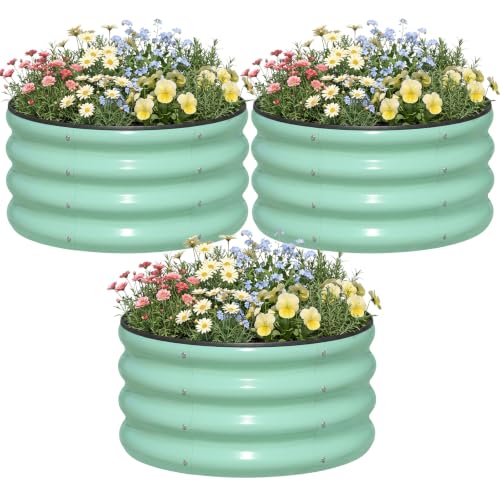 Image of SnugNiture 3 Pcs 2x2x1ft Round Galvanized Raised Garden Bed Kit Outdoor, Metal Planter Box for Planting Plants Vegetables, Green