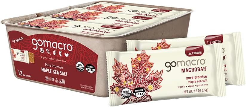 GoMacro MacroBar Organic Vegan Protein Bars - Maple Sea Salt (2.3 Ounce Bars, 12 Count)