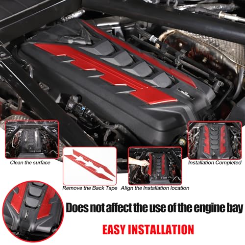Image of Sekhyna Engine Bay Panel Cover Trim 2PCS Compatible with Corvette C8 Stingray 2020-2025 Engine Cover Left Right Protective High Temperature Resistance Cover Trim Accessories (Red)