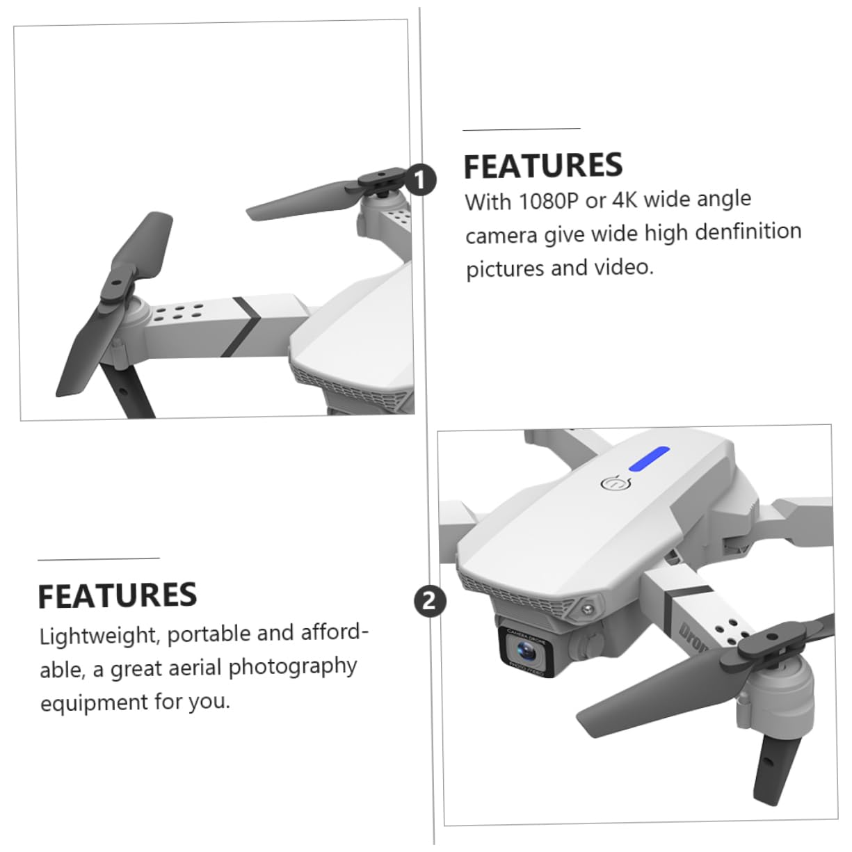 Dron Plegable E525 de Doble Cámara 4k para Fotografía Aérea | Cuadricóptero Blanco de Plástico, Vuelo Estable y Ligero, Batería Lipo 3.7v 1800mah 3 Pilas Aa