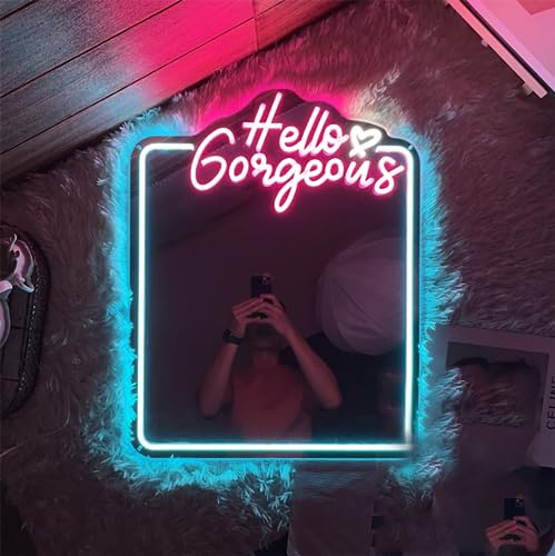 Ulalaza LED Acrylic Mirror Neon Light Heart/Cat/Letter/Wavy Wiggle Shape Witch's Mirror Gothic Wall Decor Romantic Various-Shape Cute for Bedroom Decor Home Studio Dorm Room Wedding