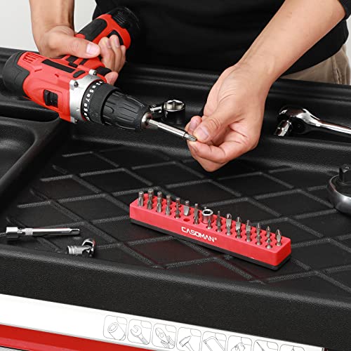 Image of CASOMAN 1 /4 inch Hex Bit Organizer with Magnetic Base - Red, 43 Hole Bit Organizer with Strong Magnetic Base, Magnetic Bit Organizer for Your Specialty