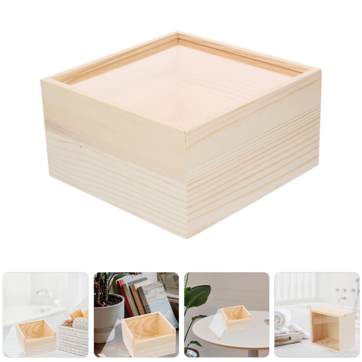 Balacoo Caja Organizadora de Madera y Acrílico Beige Diseño Transparente, Almacenamiento Multifuncional para Joyería y Papelería en Tocadores y Espacios Pequeños, Paquete de 2 Piezas