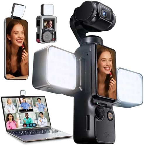 Magnetic Selfie Light for DJI Osmo Pocket 3 Light Creator Combo, Rechargeable Mini LED Video Fill Light, 3 Color Modes/Brightness Adjustable for Pocket 3 Selfie Vlog Recording, Makeup, TikTok (1 Set)