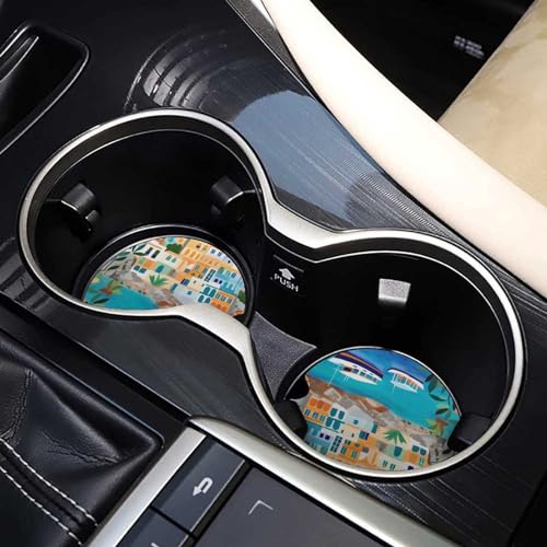 4PCS Portavasos para Carro con Diseño Town with Boats miniatura 7