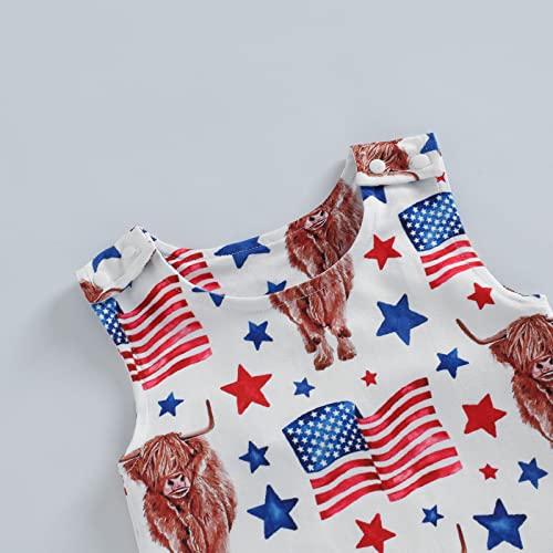 Karuedoo Western Baby Boy Girl Clothes Cow Print Sleeveless Romper Jumpsuit One Piece Bodysuit Outfit Boho Summer Clothes (4Th Of July Outfit-White Usa Flag Cow, 12-18 Months) #TOP4