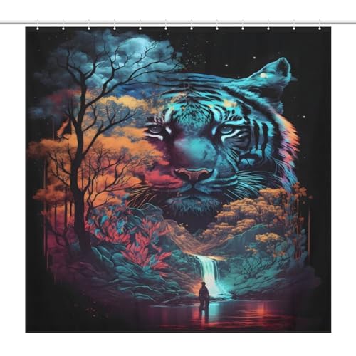 Rideau de douche tigre polyester lavable imperméable pour salle de bain 183x183cm